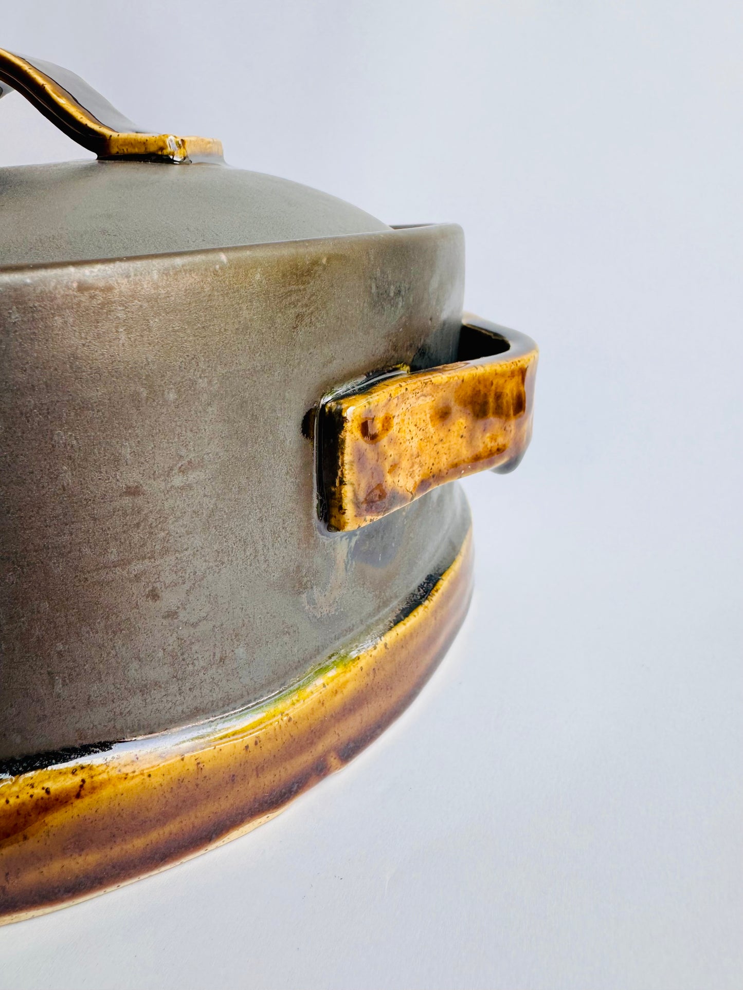 Black Serving Dish with Speckled Gold Base & Handles