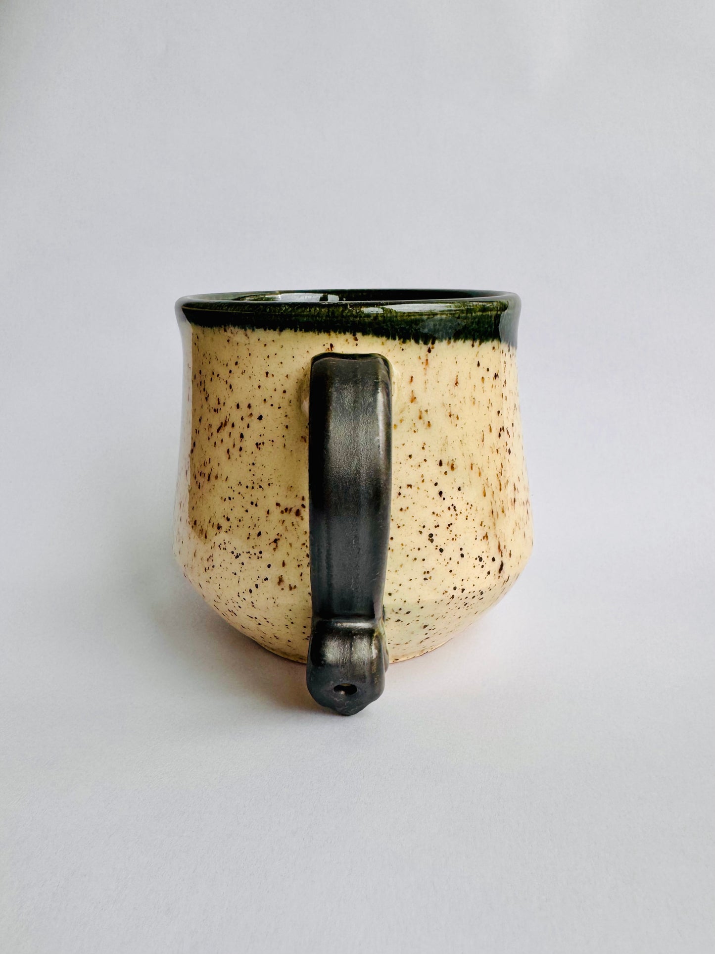 White Speckled Mug with Teal Rim & Black Handle #2