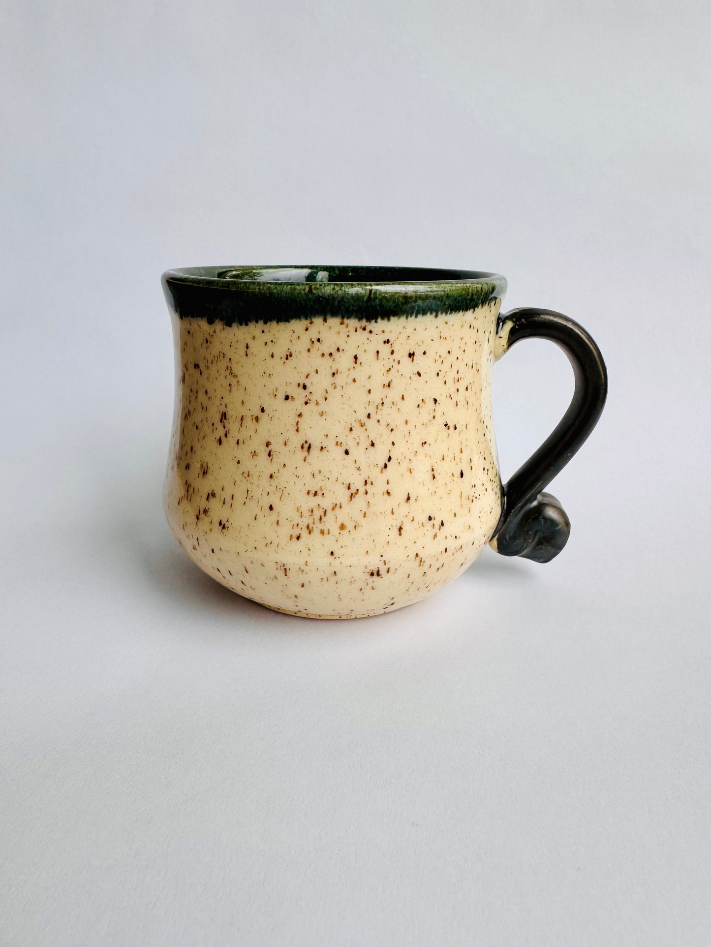White Speckled Mug with Teal Rim & Black Handle #1