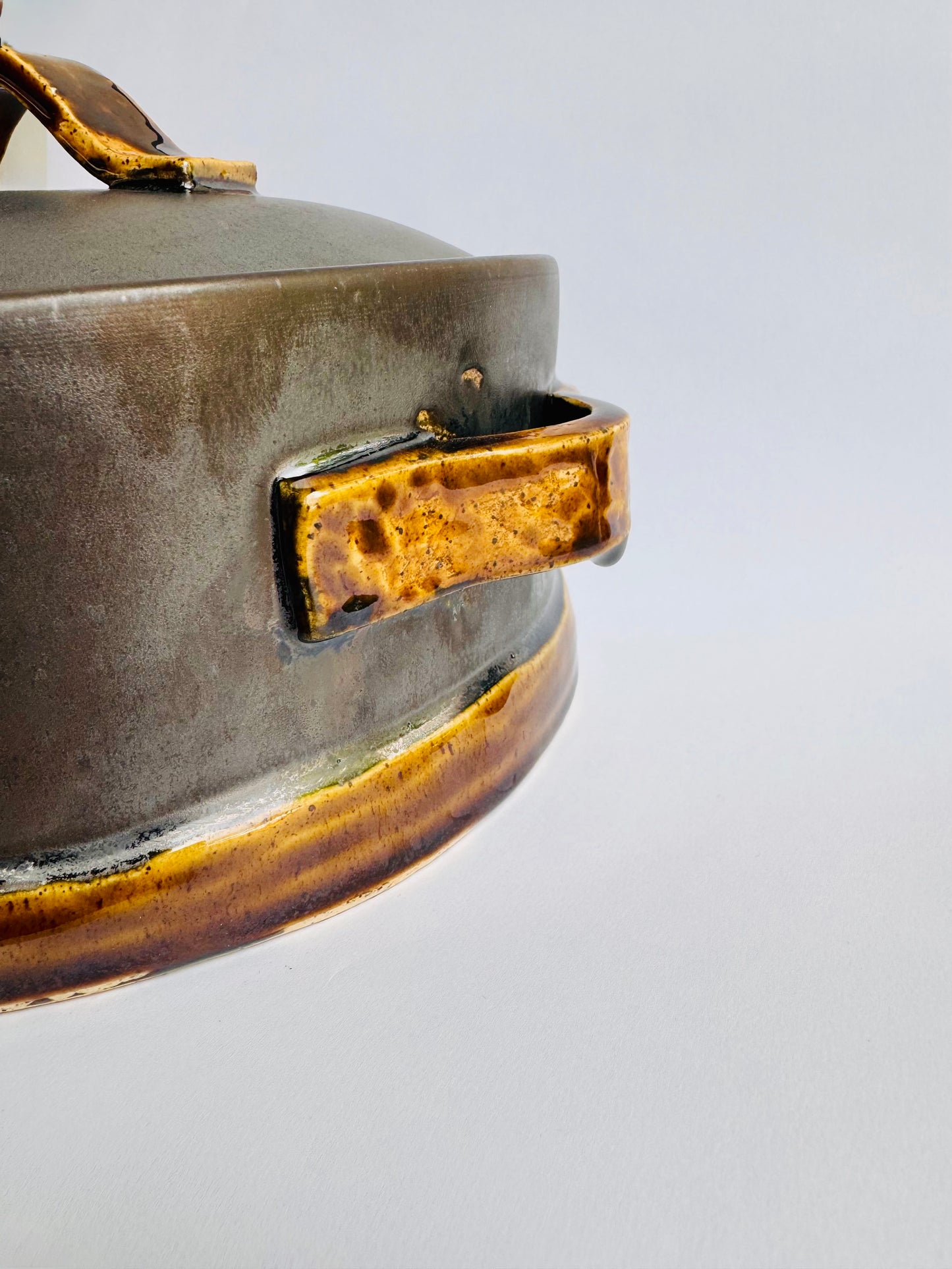 Black Serving Dish with Speckled Gold Base & Handles