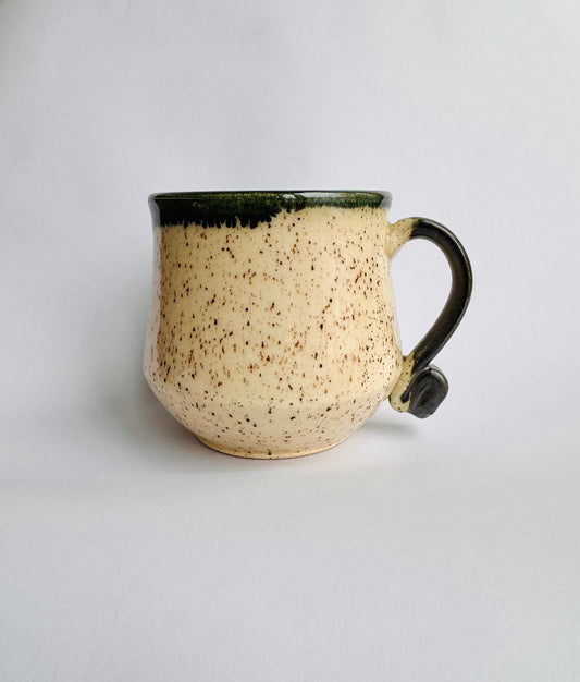 White Speckled Mug with Teal Rim & Black Handle #2