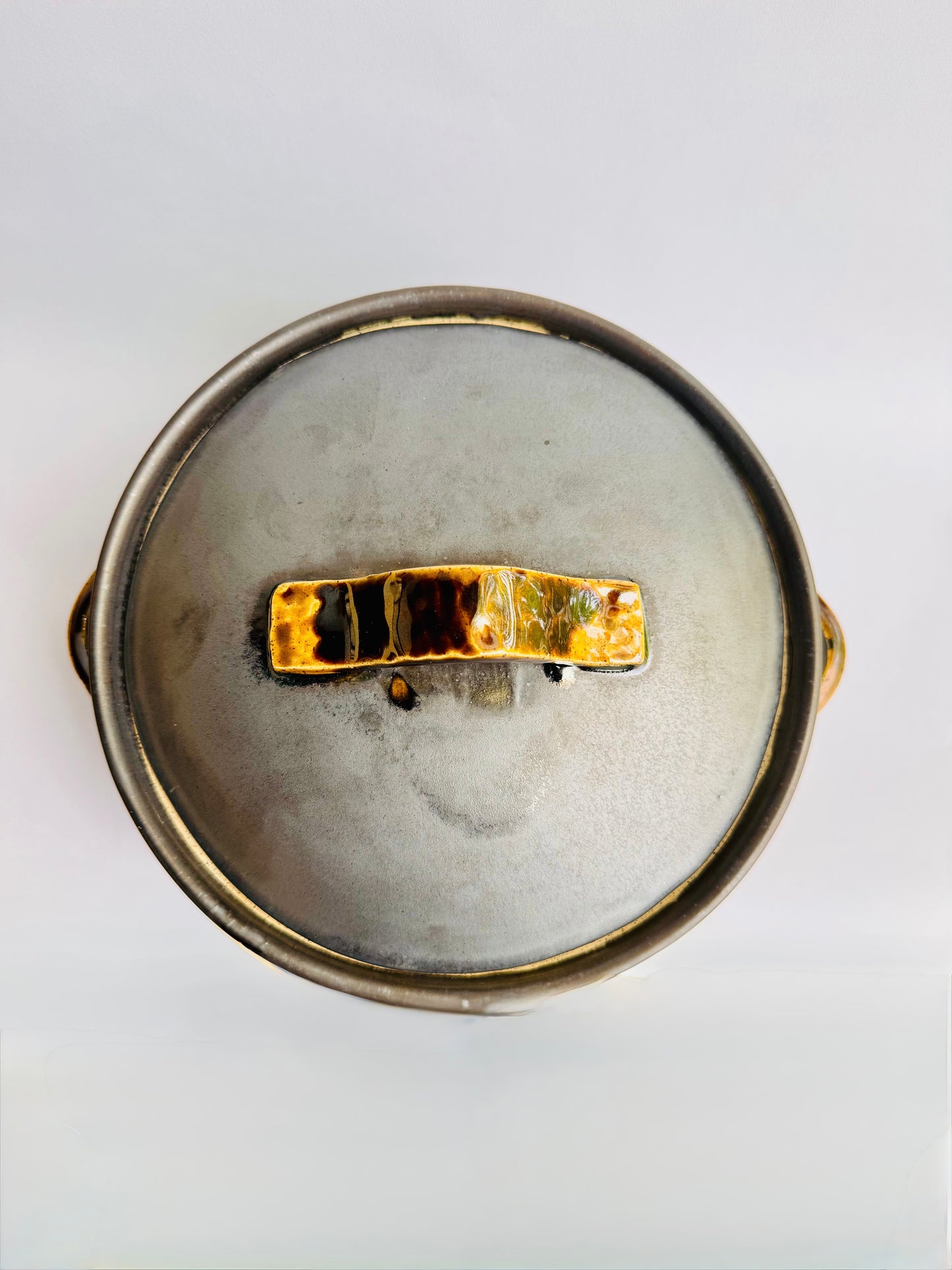 Black Serving Dish with Speckled Gold Base & Handles